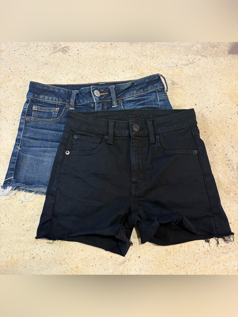 American Eagle Black and Denim Cutoff Shorts